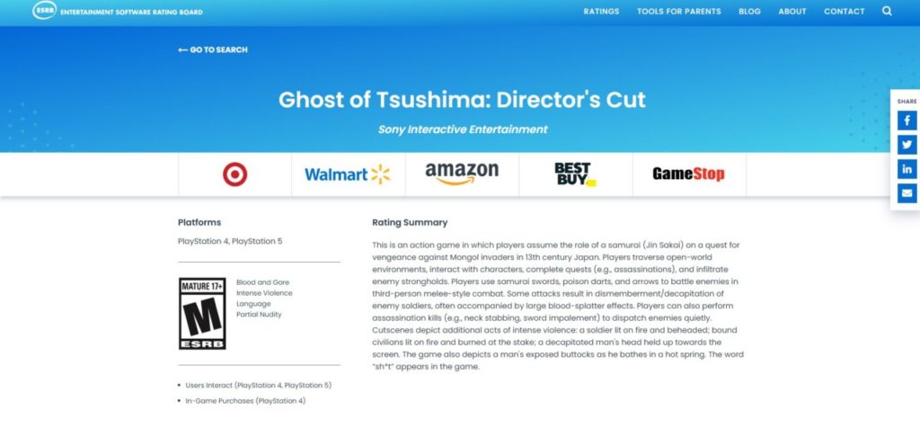 ESRB присвоила рейтинг Ghost of Tsushima: Director’s Cut для PS5 и PS4 1